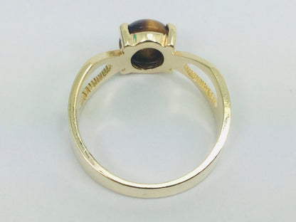 10k Yellow Gold Oval Cut Cabochon Tiger Eye Ring