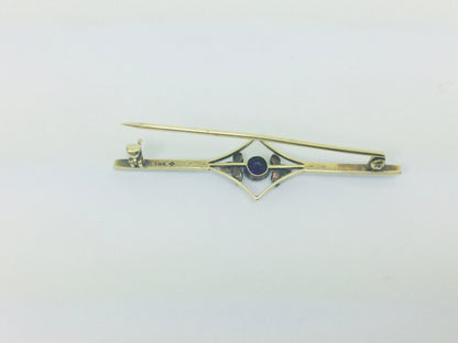 14k Yellow Gold Amethyst and Seed Pearl Vintage Brooch Pin
