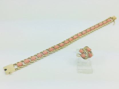 14k Yellow Gold Oval Cut Cabochon Coral Bracelet
