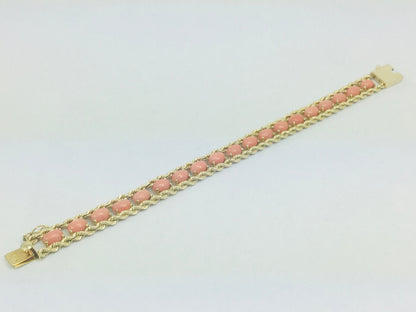 14k Yellow Gold Oval Cut Cabochon Coral Bracelet