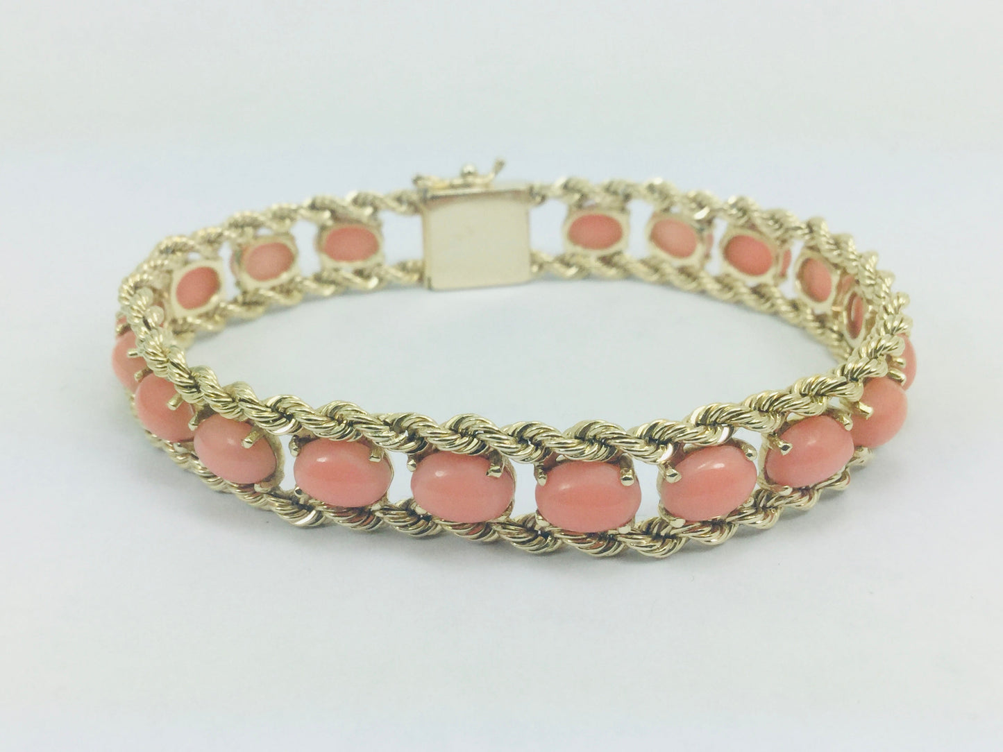 10k Yellow Gold Pear Cut Coral Ring and 14k Oval Cut Coral Bracelet Set
