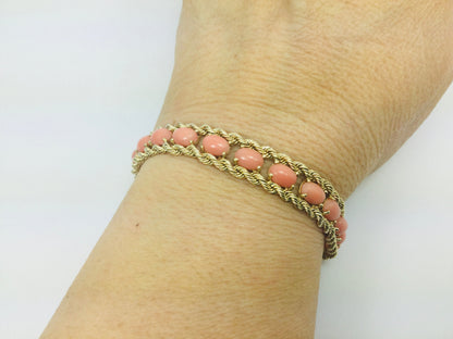 10k Yellow Gold Pear Cut Coral Ring and 14k Oval Cut Coral Bracelet Set