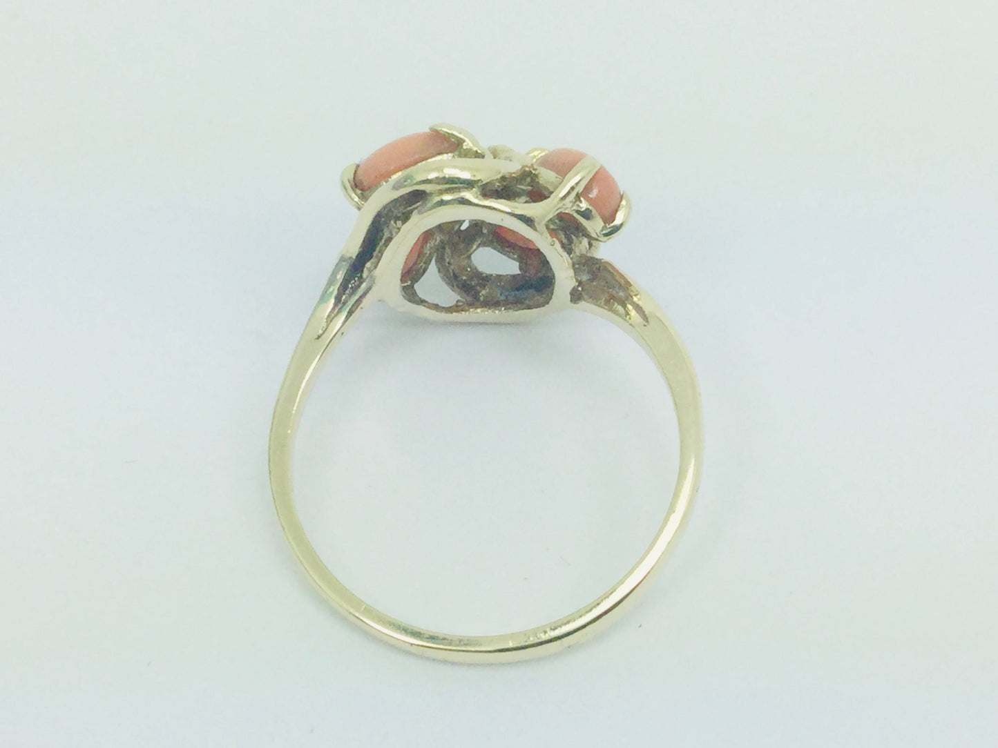 10k Yellow Gold Pear Cut Coral Ring and 14k Oval Cut Coral Bracelet Set