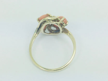 10k Yellow Gold Pear Cut Coral Ring and 14k Oval Cut Coral Bracelet Set