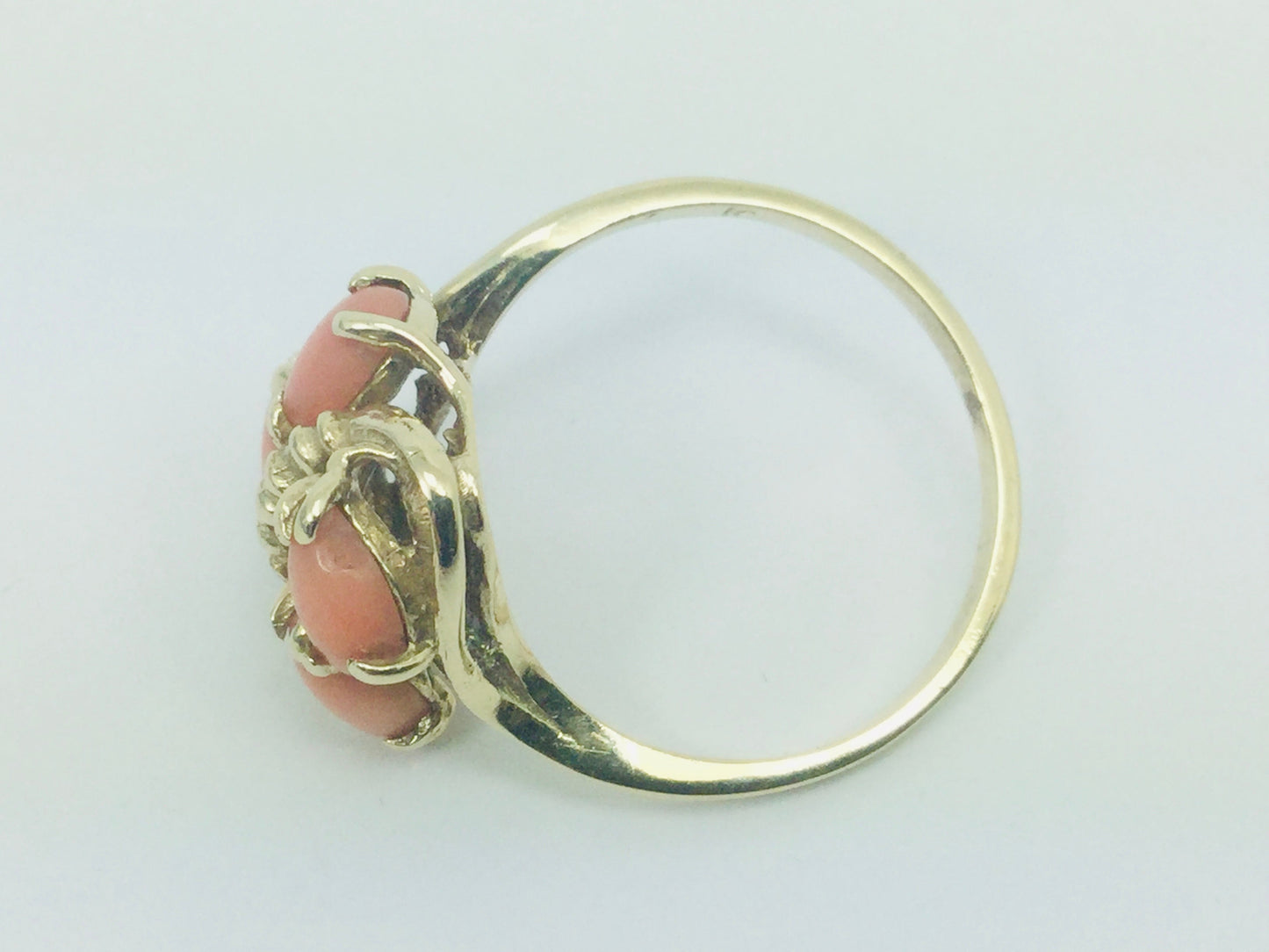 10k Yellow Gold Pear Cut Coral Ring and 14k Oval Cut Coral Bracelet Set
