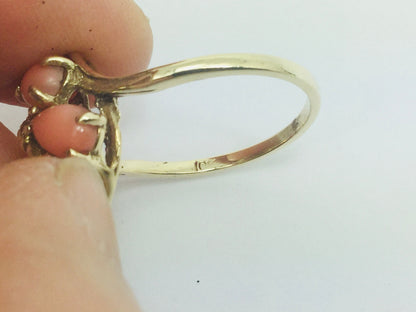 10k Yellow Gold Pear Cut Coral Ring and 14k Oval Cut Coral Bracelet Set