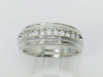 14k White Gold Round Cut 28pt Channel Set Diamond Band Ring