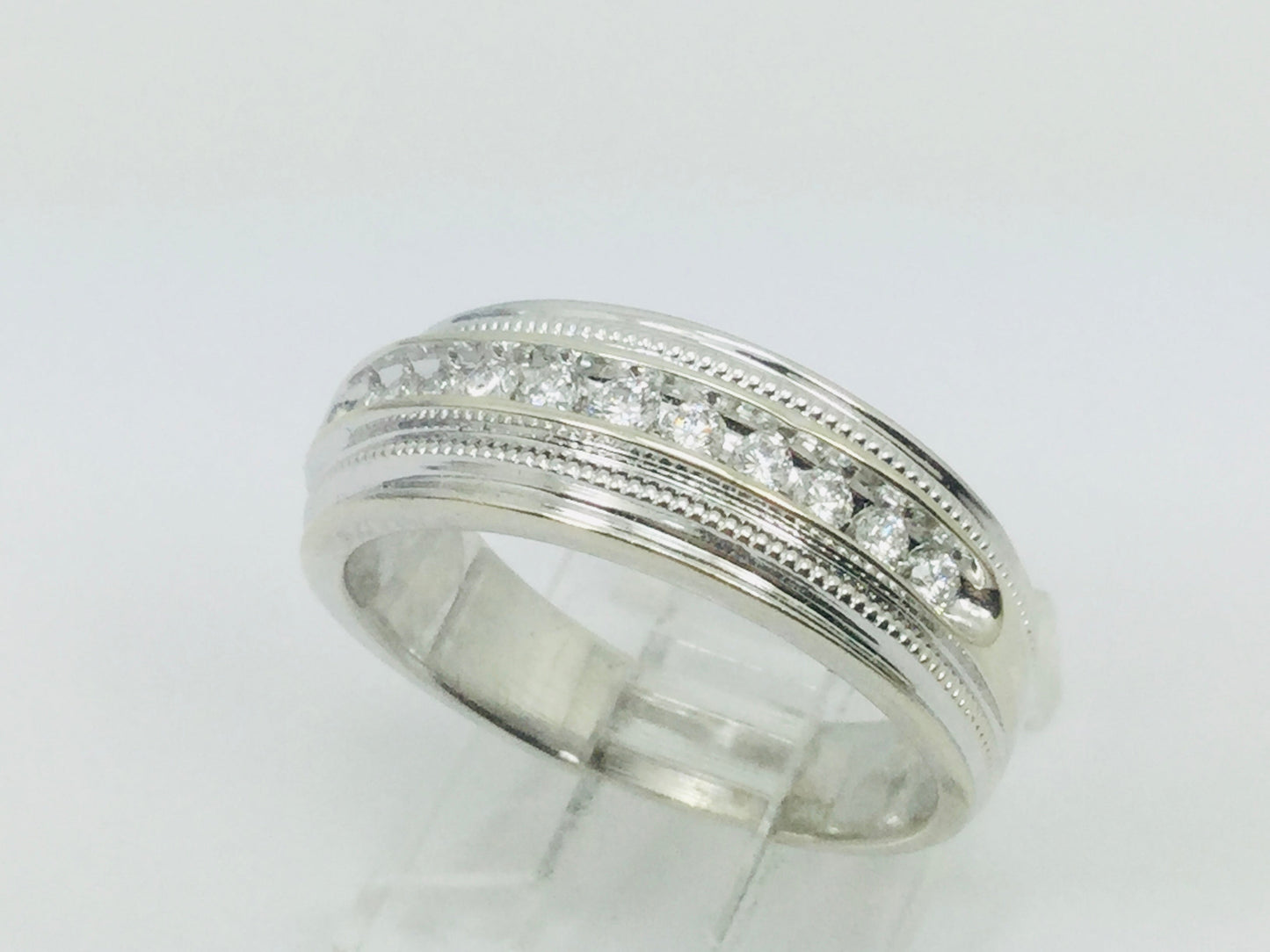 14k White Gold Round Cut 28pt Channel Set Diamond Band Ring