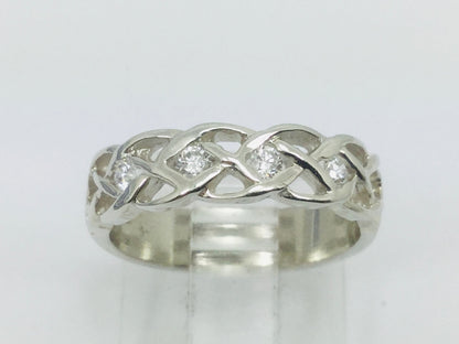 14k White Gold Round Cut 14pt Diamond Celtic Design Band Ring