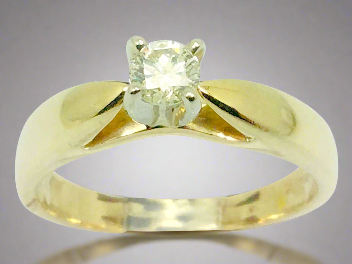 14k Yellow Gold Round Cut 0.17ct Solitaire Diamond Ring