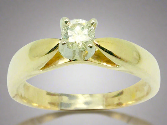 14k Yellow Gold Round Cut 0.17ct Solitaire Diamond Ring