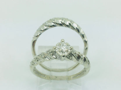 10k White Gold Round Cut 25pt Diamond Illusion Set Engagement Ring & Wedding Band Set