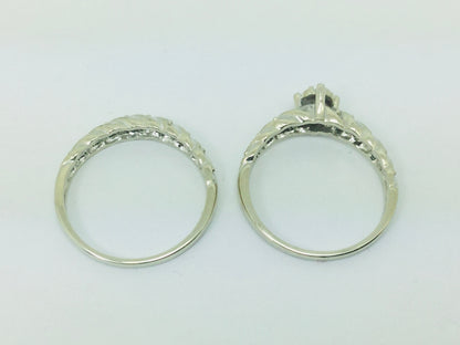 10k White Gold Round Cut 25pt Diamond Illusion Set Engagement Ring & Wedding Band Set