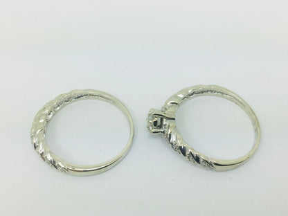 10k White Gold Round Cut 25pt Diamond Illusion Set Engagement Ring & Wedding Band Set