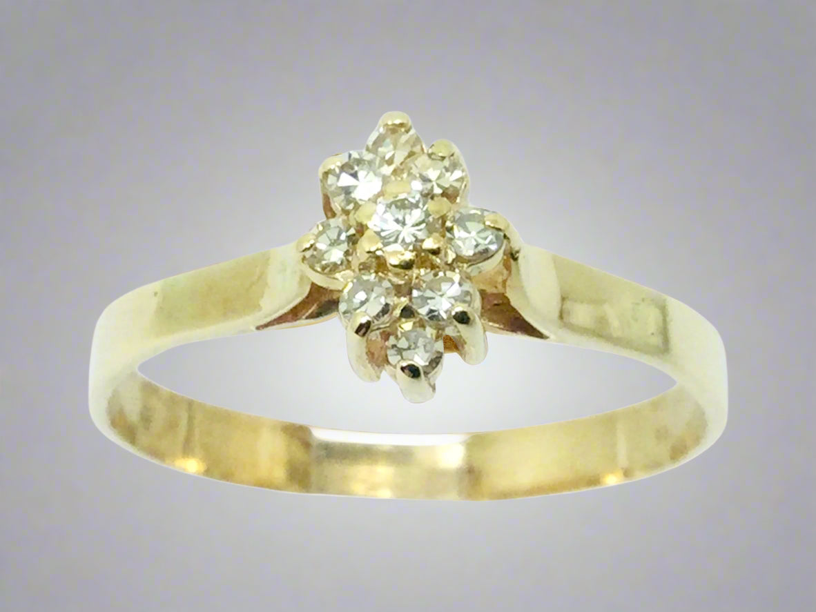 10k Yellow Gold Round Cut 0.25ct Diamond Cluster Ring
