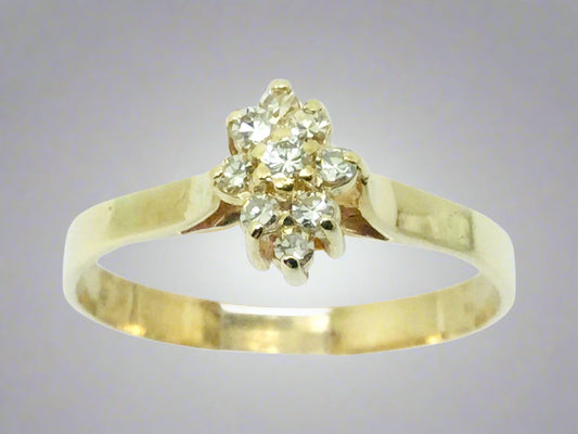 10k Yellow Gold Round Cut 0.25ct Diamond Cluster Ring