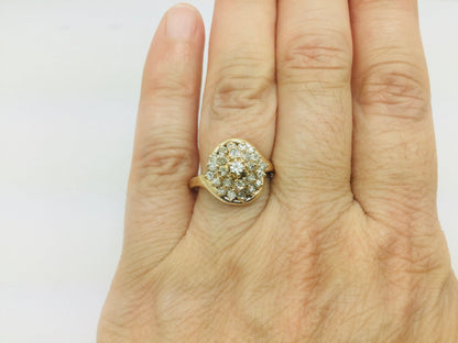 14k Yellow Gold Round Cut 40pt Diamond Cluster Ring