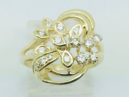14k Yellow Gold Round Cut 35pt Diamond Cluster Ring
