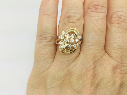14k Yellow Gold Round Cut 35pt Diamond Cluster Ring