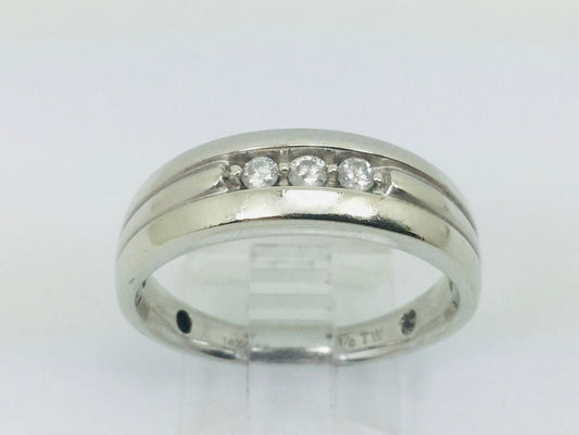 14k White Gold Round Cut 9pt Diamond Row Set Ring