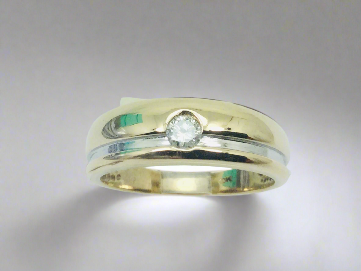 10k Yellow and White Gold Round Cut 16pt Diamond Solitaire Ring