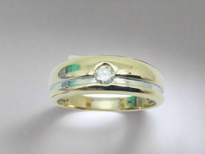 10k Yellow and White Gold Round Cut 16pt Diamond Solitaire Ring