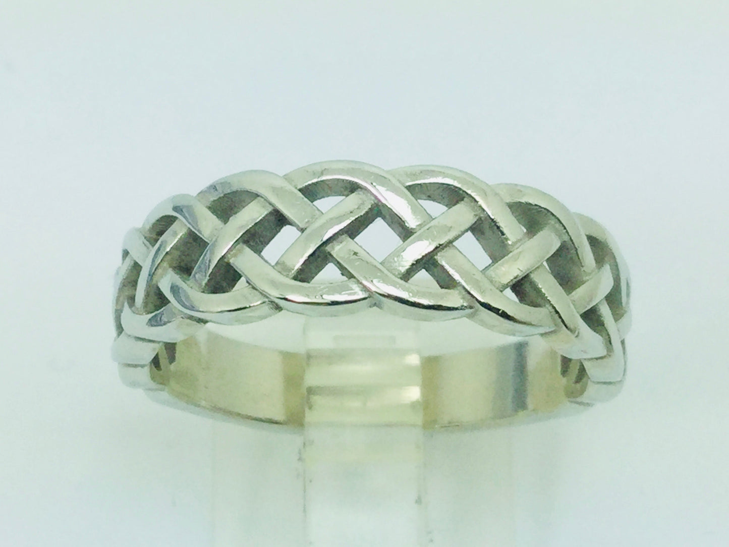 14k White Gold 6.8mm Custom Celtic Pattern Band Ring