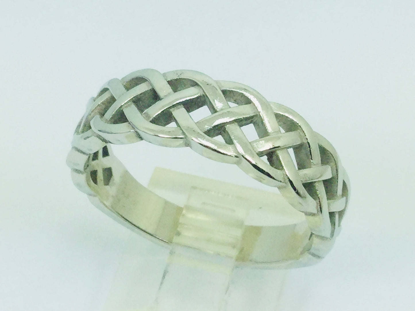 14k White Gold 6.8mm Custom Celtic Pattern Band Ring