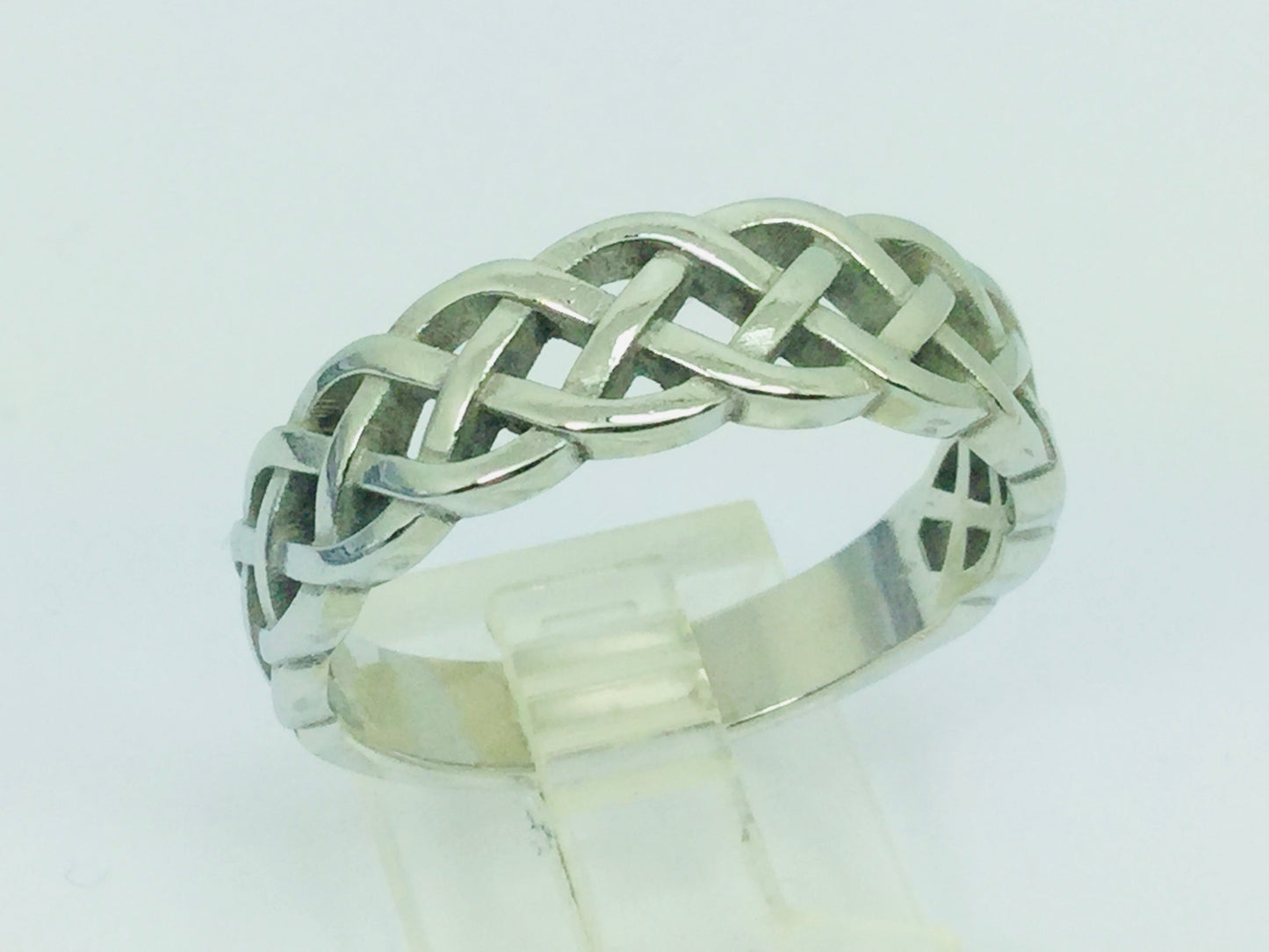 14k White Gold 6.8mm Custom Celtic Pattern Band Ring