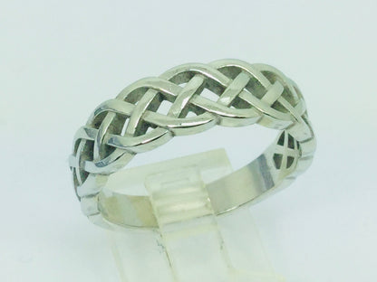 14k White Gold 6.8mm Custom Celtic Pattern Band Ring