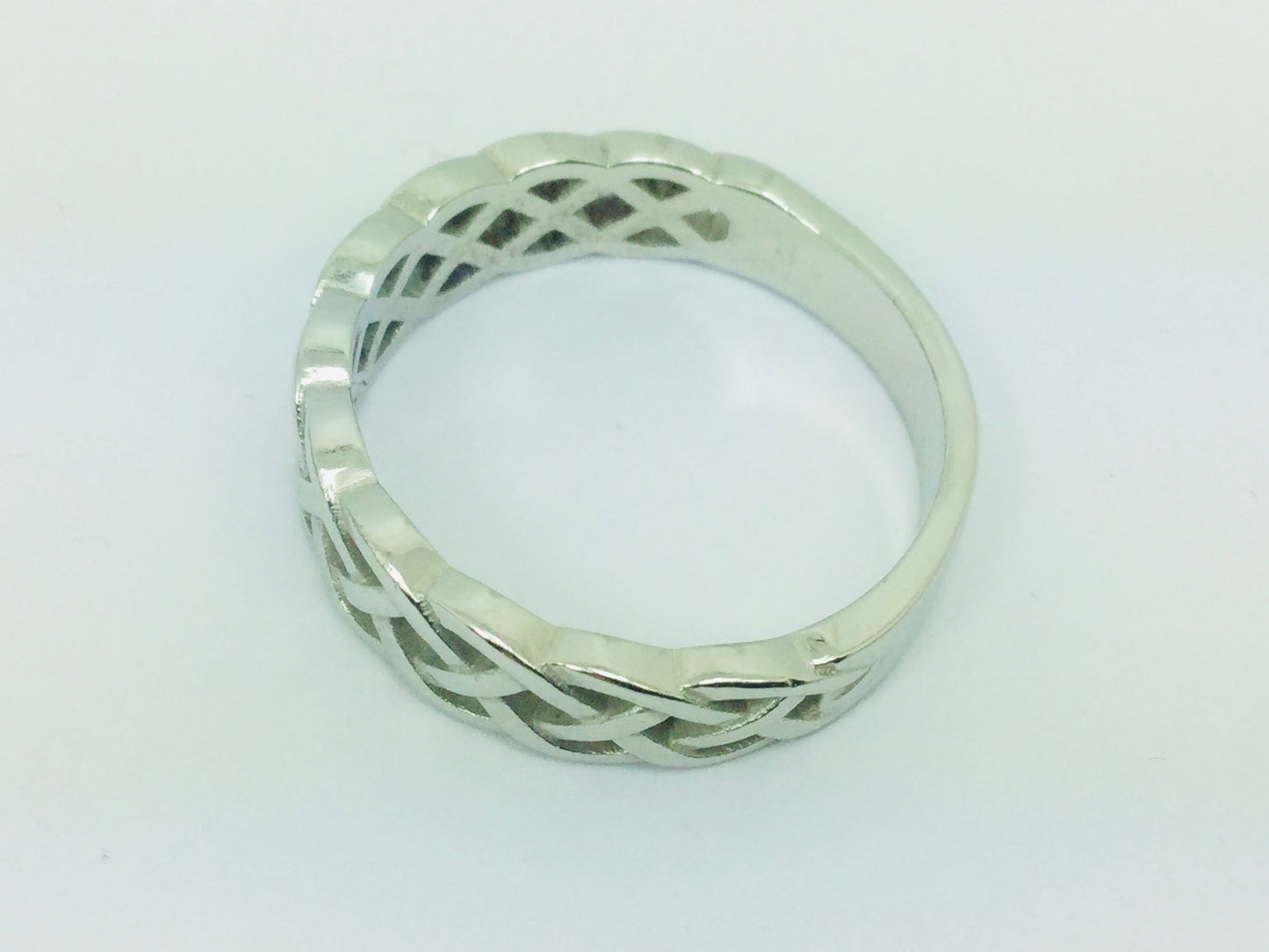14k White Gold 6.8mm Custom Celtic Pattern Band Ring