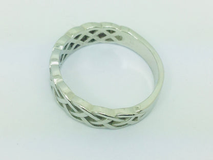 14k White Gold 6.8mm Custom Celtic Pattern Band Ring