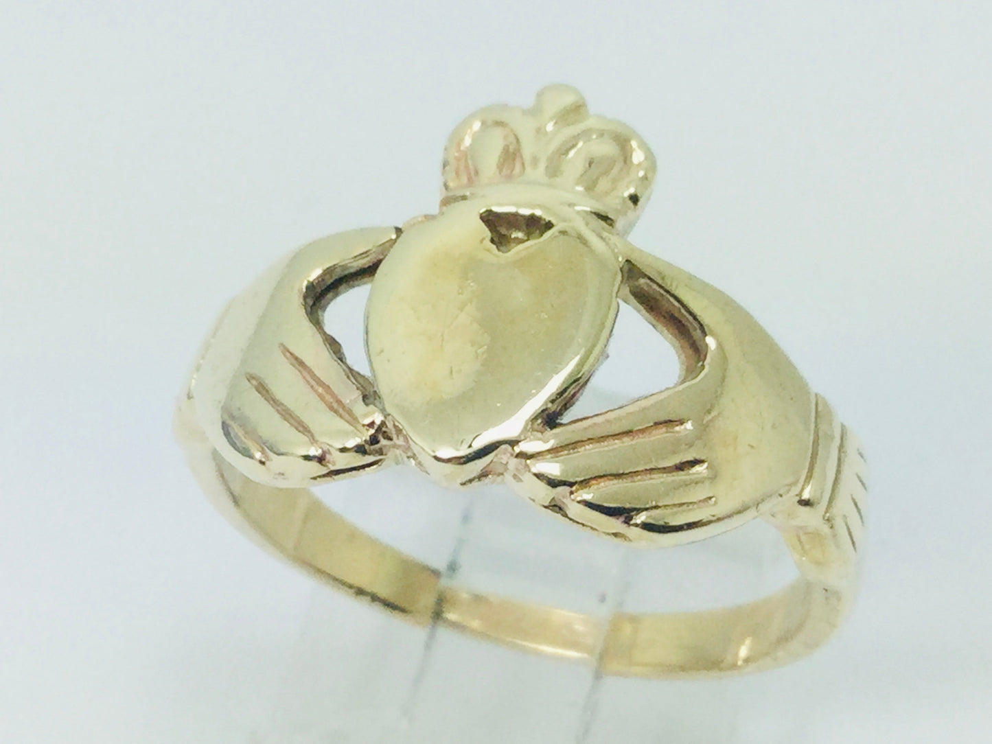 10k Yellow Gold Irish Claddagh Heart, Crown and Hands Ring