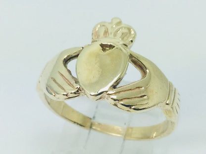 10k Yellow Gold Irish Claddagh Heart, Crown and Hands Ring