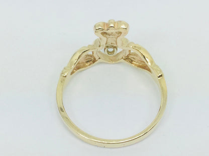 10k Yellow Gold Round Cut 5pt Diamond Irish Claddagh Heart, Crown and Hands Ring