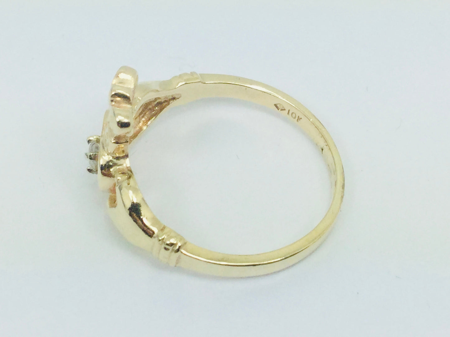10k Yellow Gold Round Cut 5pt Diamond Irish Claddagh Heart, Crown and Hands Ring
