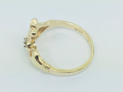 10k Yellow Gold Round Cut 5pt Diamond Irish Claddagh Heart, Crown and Hands Ring