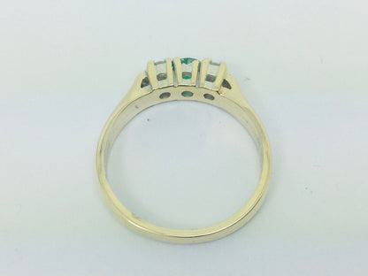 14k Yellow Gold Round Cut 18pt Emerald May Birthstone & 18pt Diamond Row Set Ring