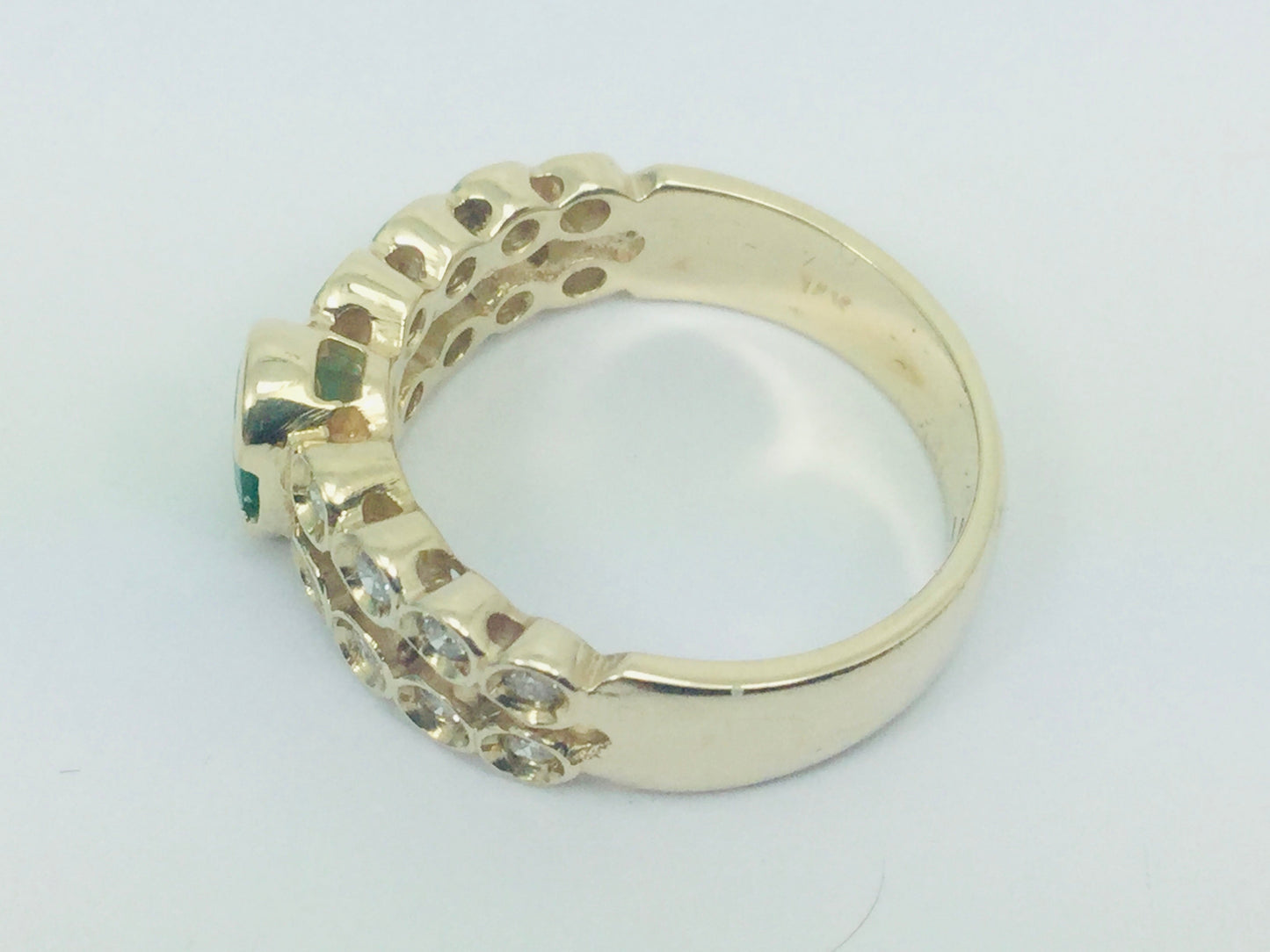 14k Yellow Gold Oval Cut 0.50ct Emerald May Birthstone & 0.40ct Diamond Row Set Ring
