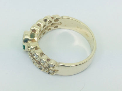 14k Yellow Gold Oval Cut 0.50ct Emerald May Birthstone & 0.40ct Diamond Row Set Ring
