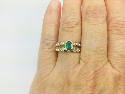 14k Yellow Gold Oval Cut 0.50ct Emerald May Birthstone & 0.40ct Diamond Row Set Ring