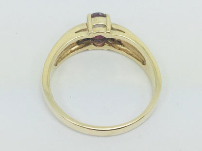 10k Yellow Gold Round Cut 50pt Ruby July Birthstone & 8pt Diamond Accent Ring