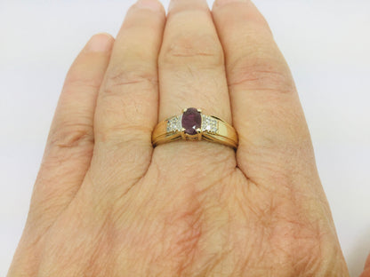 10k Yellow Gold Round Cut 50pt Ruby July Birthstone & 8pt Diamond Accent Ring