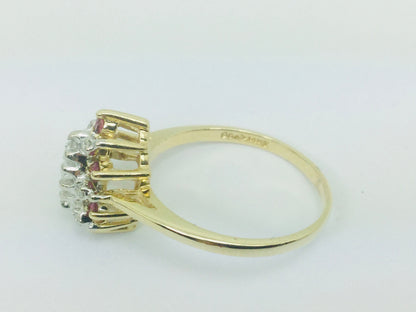 14k Yellow Gold Oval Cut 30pt Ruby July Birthstone & 18pt Diamond Cluster Ring