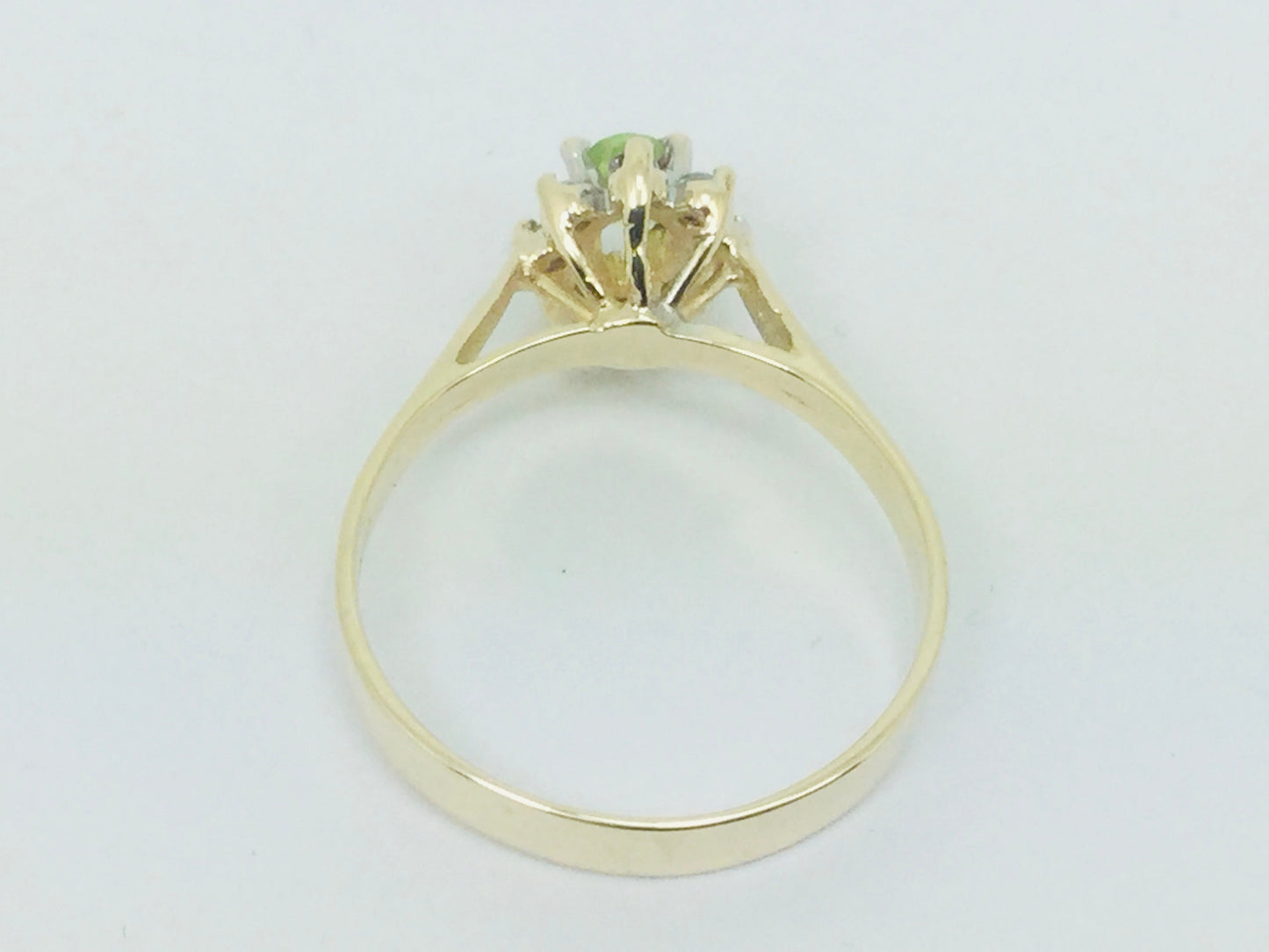 10k Yellow Gold Oval Cut 25pt Peridot August Birthstone & 8pt Diamond Halo Ring
