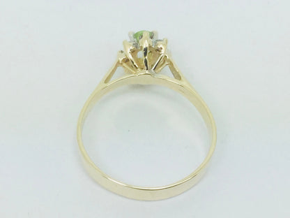 10k Yellow Gold Oval Cut 25pt Peridot August Birthstone & 8pt Diamond Halo Ring