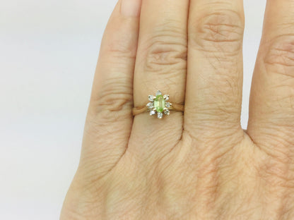 10k Yellow Gold Oval Cut 25pt Peridot August Birthstone & 8pt Diamond Halo Ring