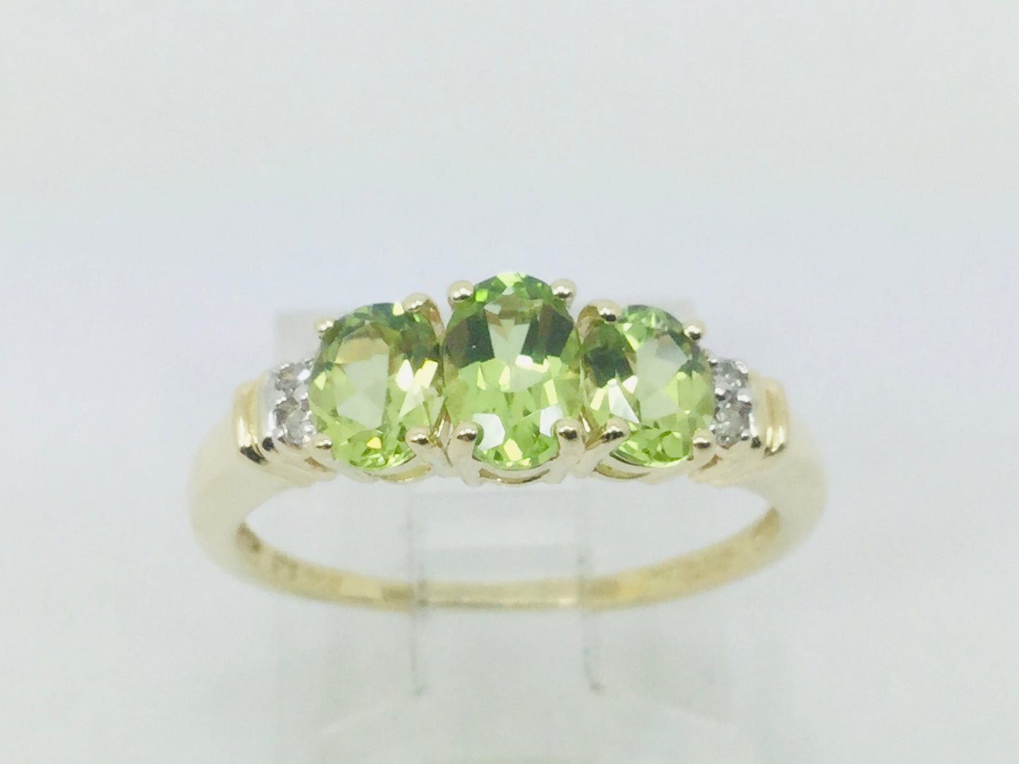 14k Yellow Gold Oval Cut 1.3ct Peridot August Birthstone & 2pt Diamond Halo Ring
