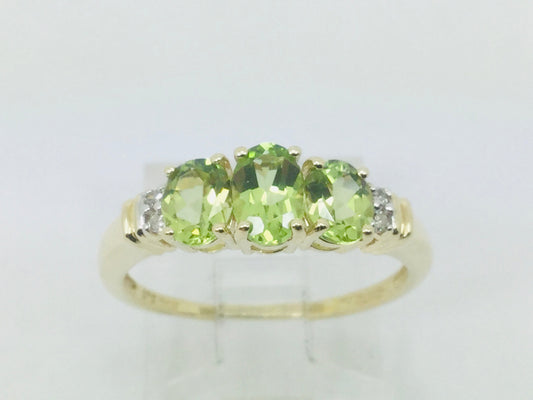 14k Yellow Gold Oval Cut 1.3ct Peridot August Birthstone & 2pt Diamond Halo Ring