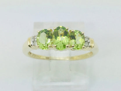 14k Yellow Gold Oval Cut 1.3ct Peridot August Birthstone & 2pt Diamond Halo Ring